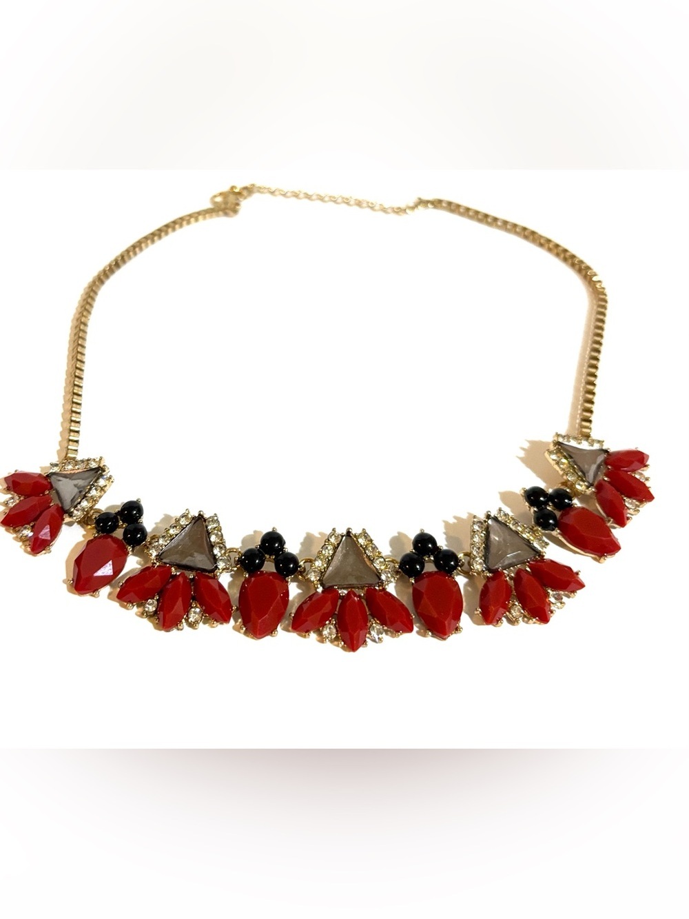 Gold-Tone Red Statement Necklace with Black Accents